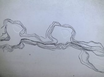 Oeuvre de l'atelier de Magarouan, paysagiste, gravure et guide passeur partage des eaux, résidente à l'Usine de Poet Laval